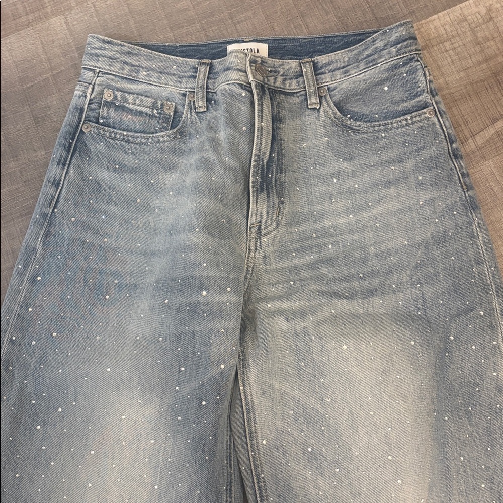 pistola Light Wash High-Rise Wide Leg Jeans Wes with Glitz barrel - Picture 6 of 8
